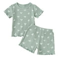thumbnail image 1 of Hiijoy Girls Summer Outfits Bow Print Ribbed Short Sleeved Top Shorts Set, 1 of 8