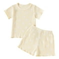 thumbnail image 1 of Hiijoy Girls Summer Outfits Bow Print Ribbed Short Sleeved Top Shorts Set, 1 of 8