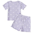 thumbnail image 1 of Hiijoy Girls Summer Outfits Bow Print Ribbed Short Sleeved Top Shorts Set, 1 of 8