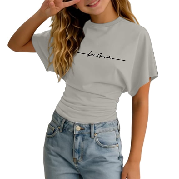 Hiijoy Girls T-Shirt Fashion Ruched Short Sleeves Round Neck T Shirt for Kids, Sizes 3-14