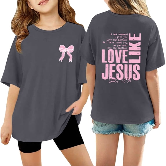 Hiijoy Girls Tee Shirt Oversized Letter Graphic Short Sleeves O Neck Tshirt for Kids