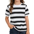thumbnail image 1 of Hiijoy Girls White Tee Shirt Striped Active Short Sleeves Round Neck Tshirt, Sizes 4-14, 1 of 3