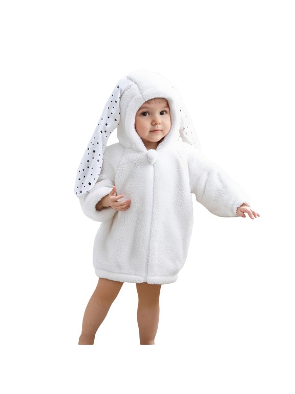 Girls Winter Jacket Full Zip Bunny Ears Hoodie Long Sleeve Jacket for Kids