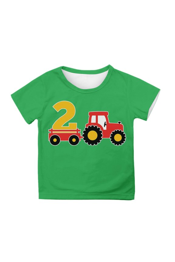 Graphic Tee for Boys Farm Tractor Print Short Sleeve T-Shirt, Green