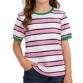 thumbnail image 1 of Hiijoy Green T-Shirt for Girl Striped Active Short Sleeves Round Neck Tees, Sizes 4-14, 1 of 3