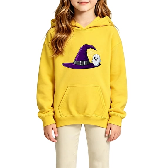 Hiijoy Halloween Hoodie for Girls Graphic Loose Fit Pullover Sweatshirt, Yellow, Sizes 4-14