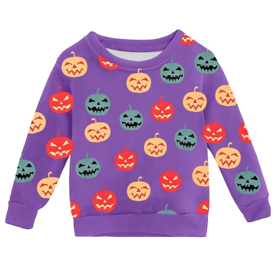 Hiijoy Halloween Sweatshirt for Boys Kids Cute Pumpkin Crewneck Pullover, Purple, Sizes 2-14
