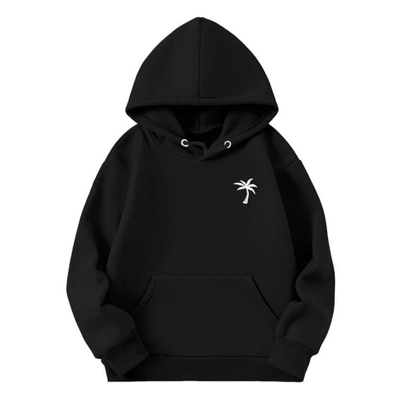 Hiijoy Hoodie for Girls Coconut Tree Print Pullover Top Unisex Casual Hooded Sweatshirt