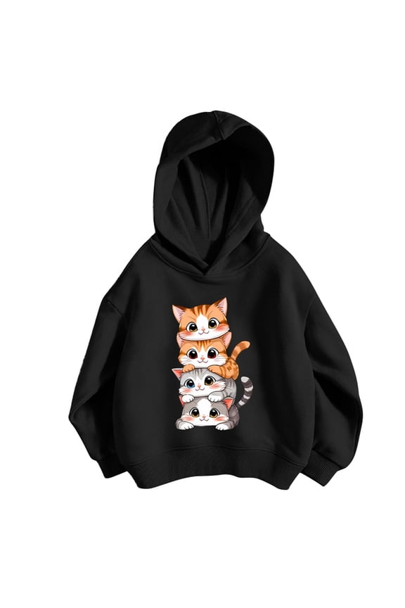 Hoodie for Girls Cute Cat Print Hooded Sweatshirt Casual Active Loose Pullover Hoody