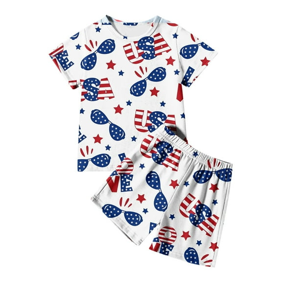 Hiijoy Independence Day Pajamas for Boys Short Sleeve Top Shorts 4Th Of July Sleepwear Set