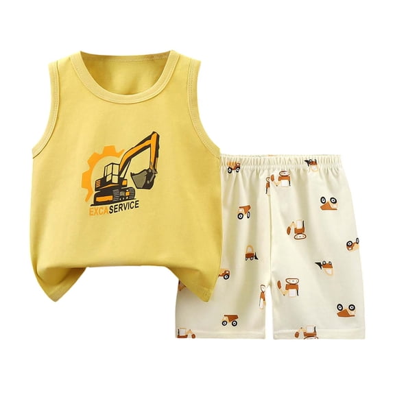 Hiijoy Infant Boys Casual Sports Outfits Cartoon Print Tank Top & Shorts Set, Sizes 9-18M