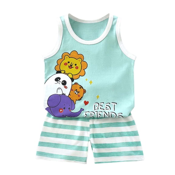 Hiijoy Infant Boys Casual Sports Outfits Cartoon Print Tank Top & Shorts Set, Sizes 9-18M