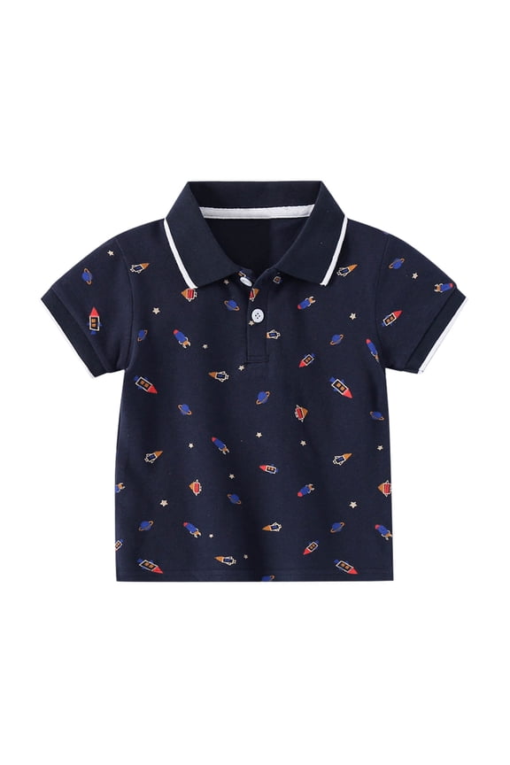 Boys Cotton Polo Shirt Cartoon Prints Short Sleeve T-Shirt Summer Casual Tshirt