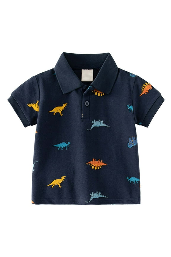 Infant Boys Cotton Polo Shirt Dinosaur Prints Short Sleeve T-Shirt, Sizes 12M-5T