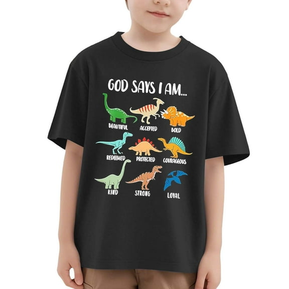 Hiijoy Boys Dinosaur Prints Short Sleeve T Shirt Cotton Loose Summer Graphic Tee