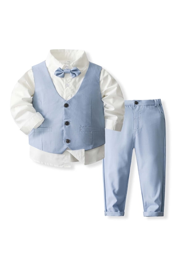Infant Boys Formal Outfits Bow Tie Suit Wedding Party Dress Shirt Vest Pants, Sizes 18-24M
