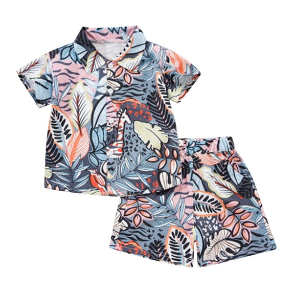 Hiijoy Infant Boys Hawaii Beach Outfit Tropical Print Short Sleeve Shirt Shorts Set, Sizes 12M-5T