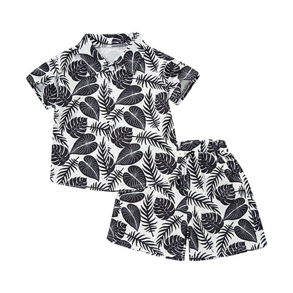 Hiijoy Infant Boys Hawaii Outfit Tropical Print Short Sleeve Shirt Shorts Summer Beach Clothes Set, Sizes 12M-5T