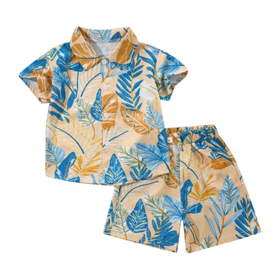 Hiijoy Infant Boys Hawaii Outfits Summer Beach Button Down Shirt Shorts Set, Sizes 12M-5T