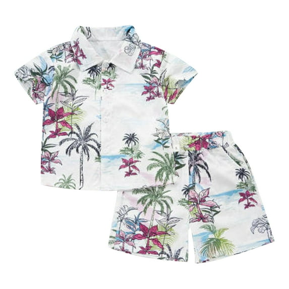 Hiijoy Infant Boys Hawaii Vacation Outfit Short Sleeve Beach Shirt Shorts Set, Sizes 12M-5T