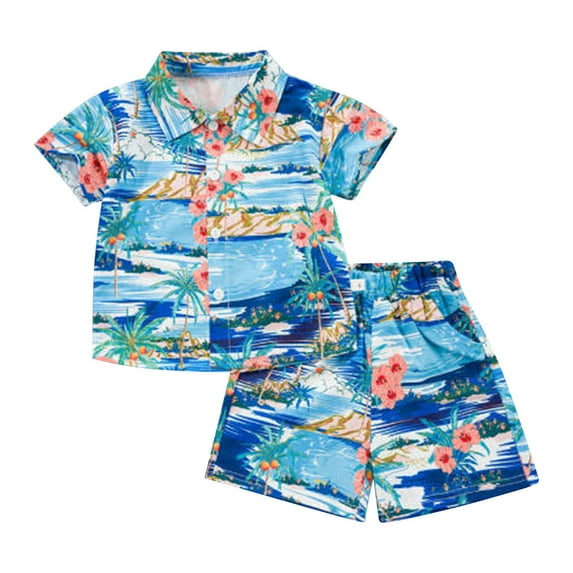 Hiijoy Infant Boys Hawaii Vacation Outfit Short Sleeve Beach Shirt Shorts Set, Sizes 12M-5T