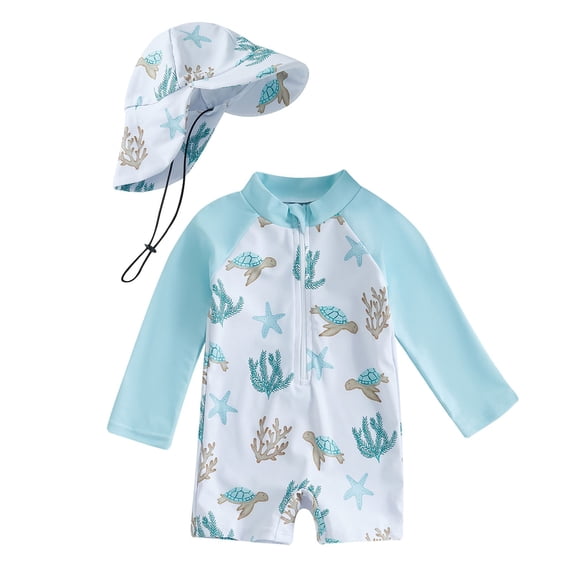 Hiijoy Boys Long Sleeve Rash Guard with Hat Swimsuit Quick Dry UPF 50+ Bathing Suit
