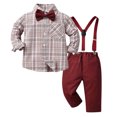 thumbnail image 1 of Hiijoy Infant Boys Outfits Long Sleeve Striped Dress Shirt Suspender Pants Suit, Sizes 18-24M, 1 of 3