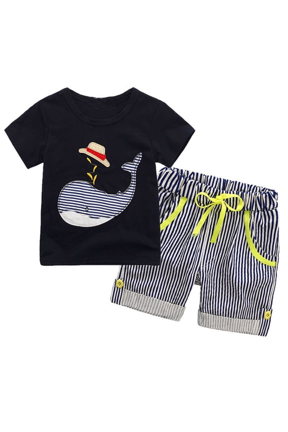 Infant Boys Outfits Whale Embroidery Short Sleeve T Shirt and Shorts Sets 2Pcs Summer Clothes Set, Sizes 12-24M