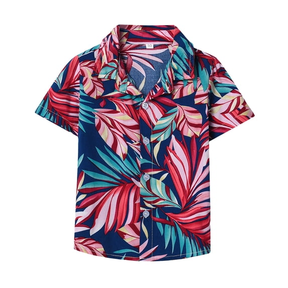 Hiijoy Boys Summer Hawaii Beach Shirt Tropical Print Short Sleeve Button-Down Shirts