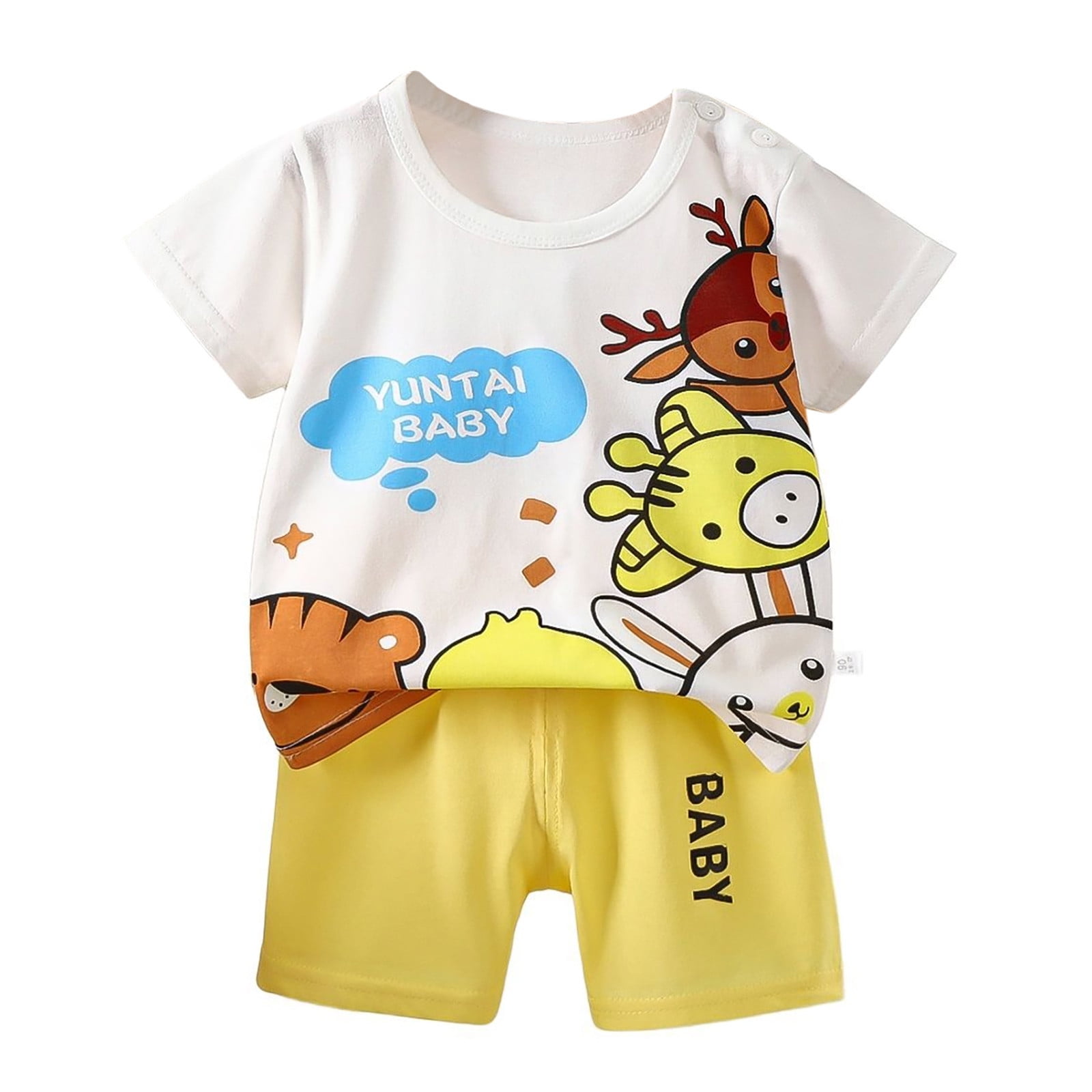 Summer Baby Kids Cartoon Pattern T-shirt and Plaid Shorts Casual Clothing Set for Boys main image 0