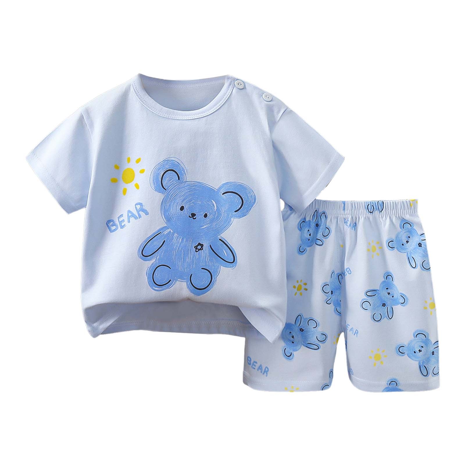 Summer Baby Kids Cartoon Pattern T-shirt and Plaid Shorts Casual Clothing Set for Boys