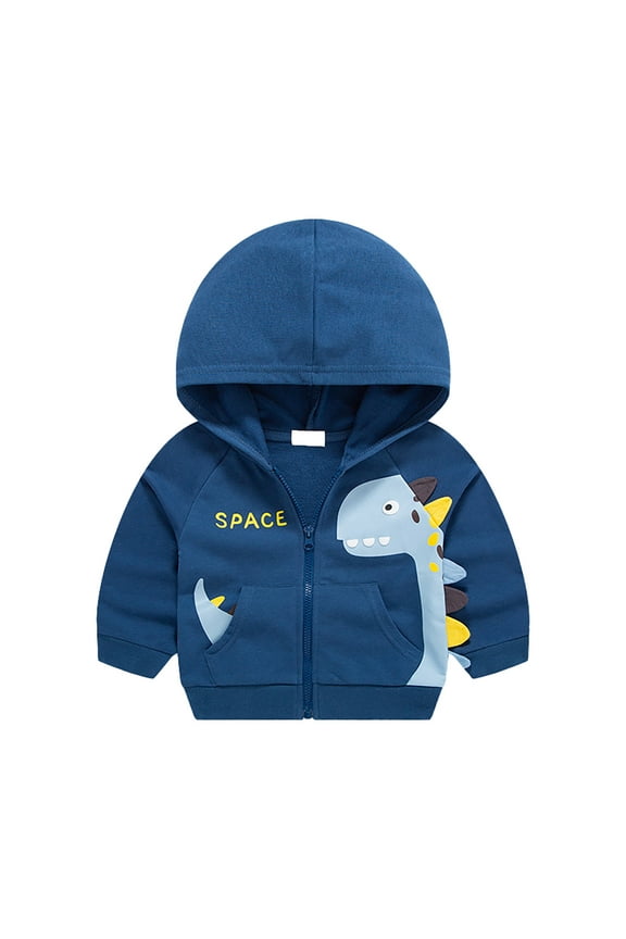 Infant Boys Zip Up Hoodie Cartoon Dinosaur Hooded Jacket Casual Hooded Sweatshirt