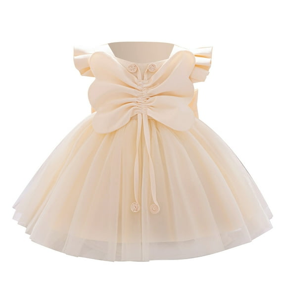 Hiijoy Infant Girl Bow Birthday Wedding Party Dress Solid Color Pageant Gown, Sizes 6M-3T