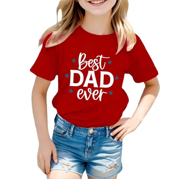Hiijoy Infant Girl Father's Day Graphic T-Shirt Summer Short Sleeve T Shirt, Sizes 18M-8Y