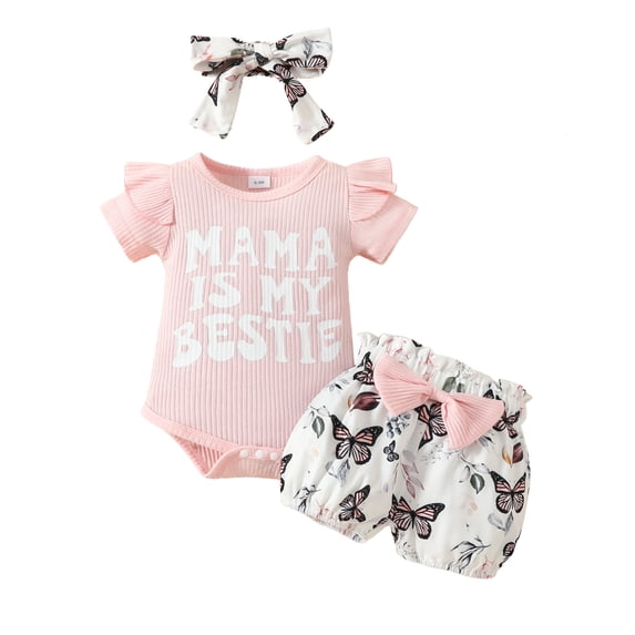 Hiijoy Girls 2Pcs Outfits Letter Print Romper Shorts Baby Clothes Set, Sizes 0-18M