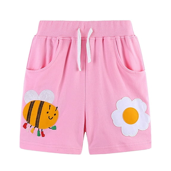 Hiijoy Infant Girls Active Shorts Flower Bee Print Pull-On French Terry Shorts, Sizes 1-7