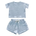 thumbnail image 1 of Hiijoy Infant Girls Cotton Linen Outfits Short Sleeves T-Shirt & Shorts Set, Sizes 12-24M, 1 of 3
