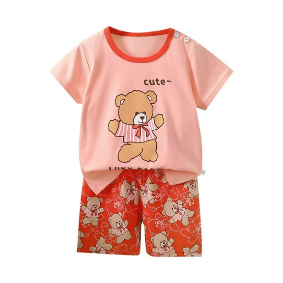 Hiijoy Infant Girls Pajamas Cartoon Cute Short Sleeve T Shirt Shorts Homewear, Sizes 24-36M