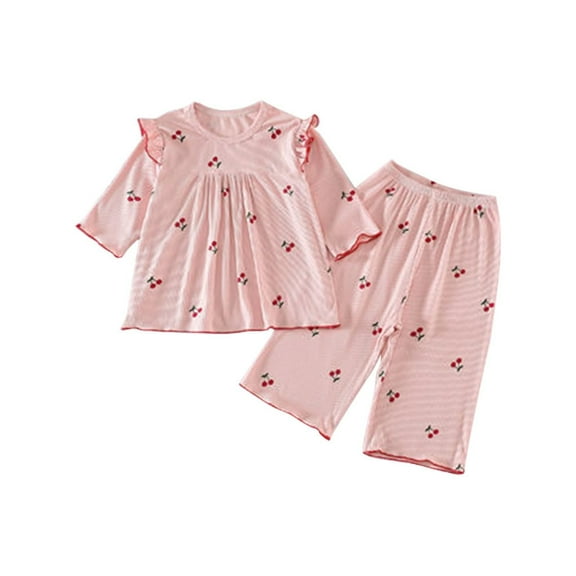 Hiijoy Infant Girls Pajamas Cherry Print 3/4 Sleeve T Shirt Pants Homewear, Sizes 18-24M