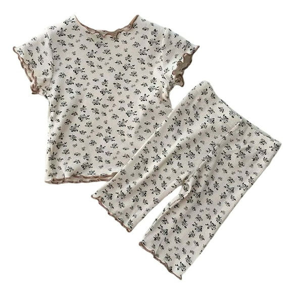 Hiijoy Infant Girls Pajamas Floral Short Sleeve T Shirt Pants Sleepwear Set, Sizes 18-24M