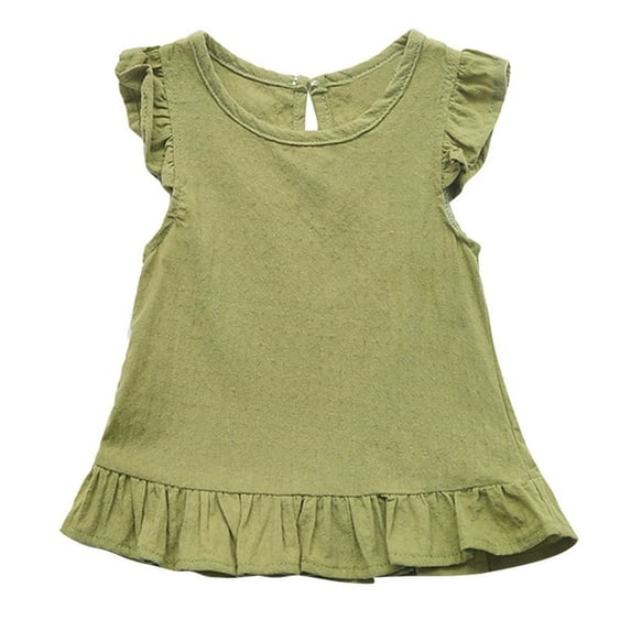 Hiijoy Infant Girls Ruffle Tank Top Sleeveless Solid Color Blouse Cotton Top, Sizes 6M-5T