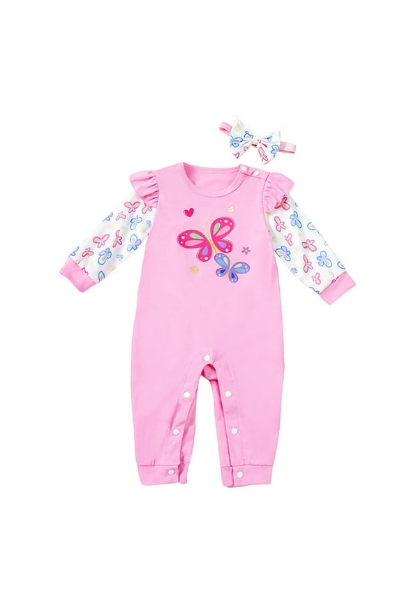 Infant Newborn Baby Girls Romper Butterfly Print Long Sleeve Jumpsuit Onesies