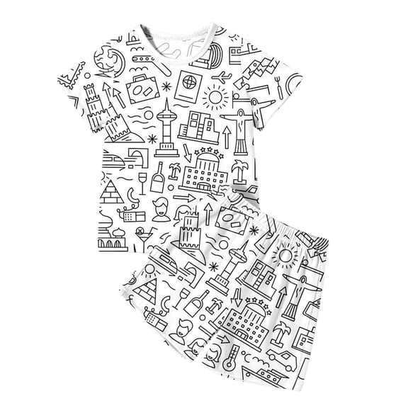 Hiijoy Kids DIY Hand Painted Pajamas Short Sleeve T-Shirt Shorts Homewear Set, Sizes 4-5T