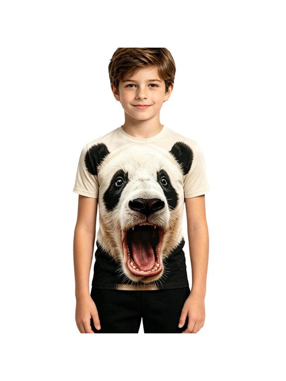 Kids Graphic Tshirt Panda Print Short Sleeve Crewneck Tee Casual Summer T-Shirt