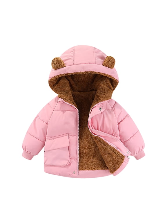 Kids Hooded Puffer Jacket Sherpa Lined Bear Ear Zip Up Quilted Coat Winter Warm Coat