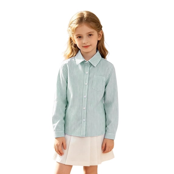 Hiijoy Kids Striped Shirt Long Sleeve Button Down Tops with Pocket Kids Casual Fall Shirt
