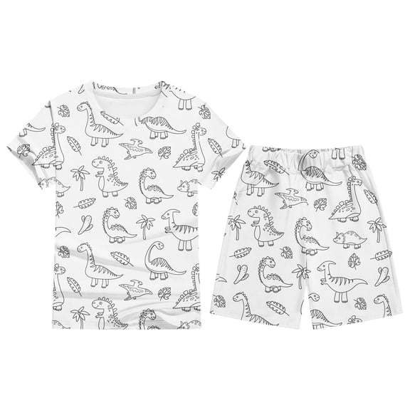 Hiijoy Little Boy's DIY Hand Painted Pajamas Dinosaur Print Homewear Short Sleeve T Shirt Shorts Set, Sizes 5-6Y