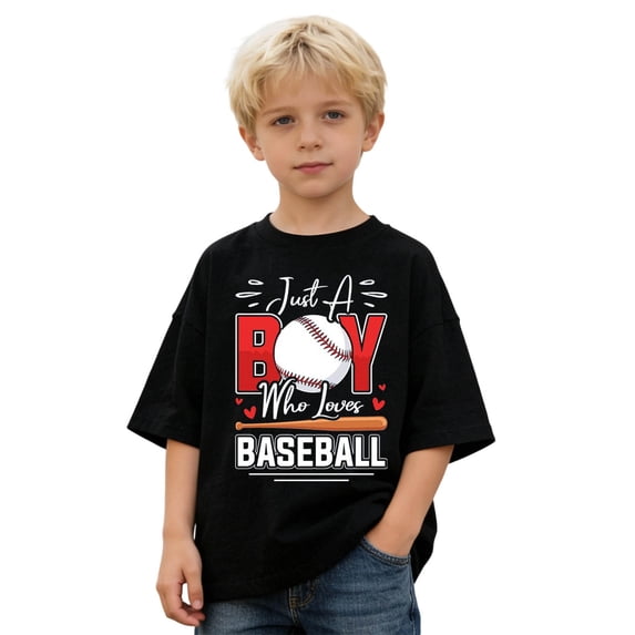 Hiijoy Little Boys Baseball Short Sleeve T Shirt Casual Sports Crewneck Tee, Sizes 6-7