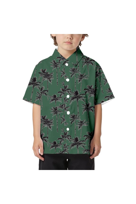 Little Boys Beach Short Sleeve Shirt Coconut Tree Print Summer Vacation Button Shirt