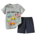 thumbnail image 1 of Hiijoy Little Boys Casual Outfits Excavator Print Short Sleeve T-Shirt Shorts Summer Clothes Set, Sizes 6-7Y, 1 of 3